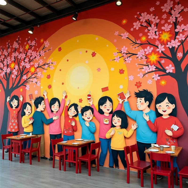 Vẽ tranh tường lễ hội rực rỡ sắc màu, thu hút khách hàng với điểm nhấn độc đáo